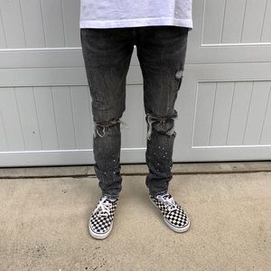 H&M Black Distressed Jeans with Paint Splatter